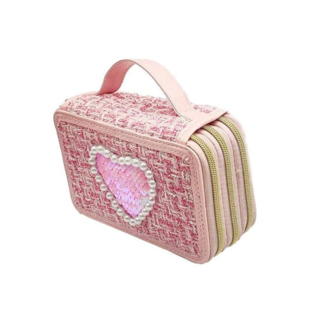 GIRABRILLA Tweed Pencil Case 3 Zip Peach