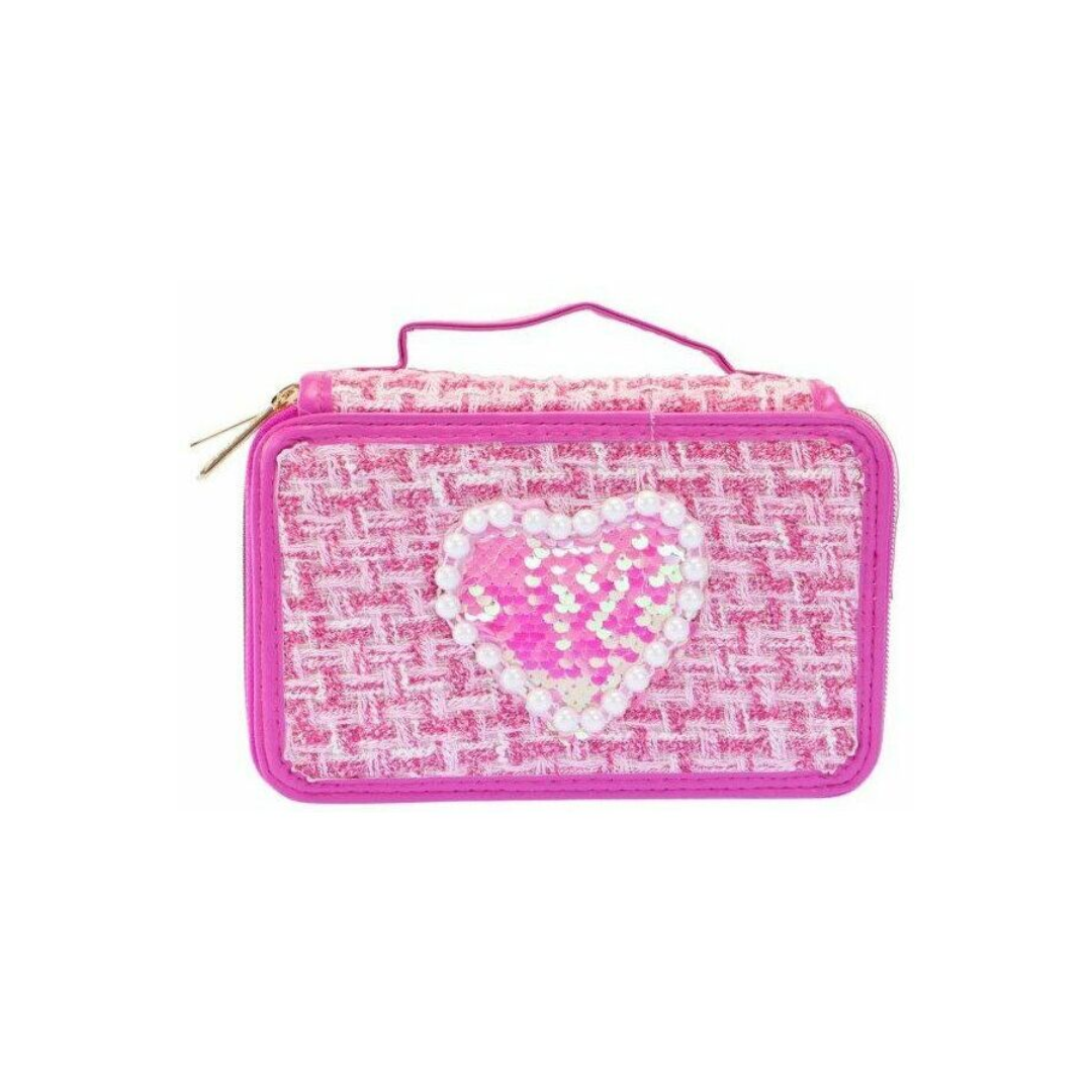 GIRABRILLA Tweed Pencil Case 3 Zip Pink
