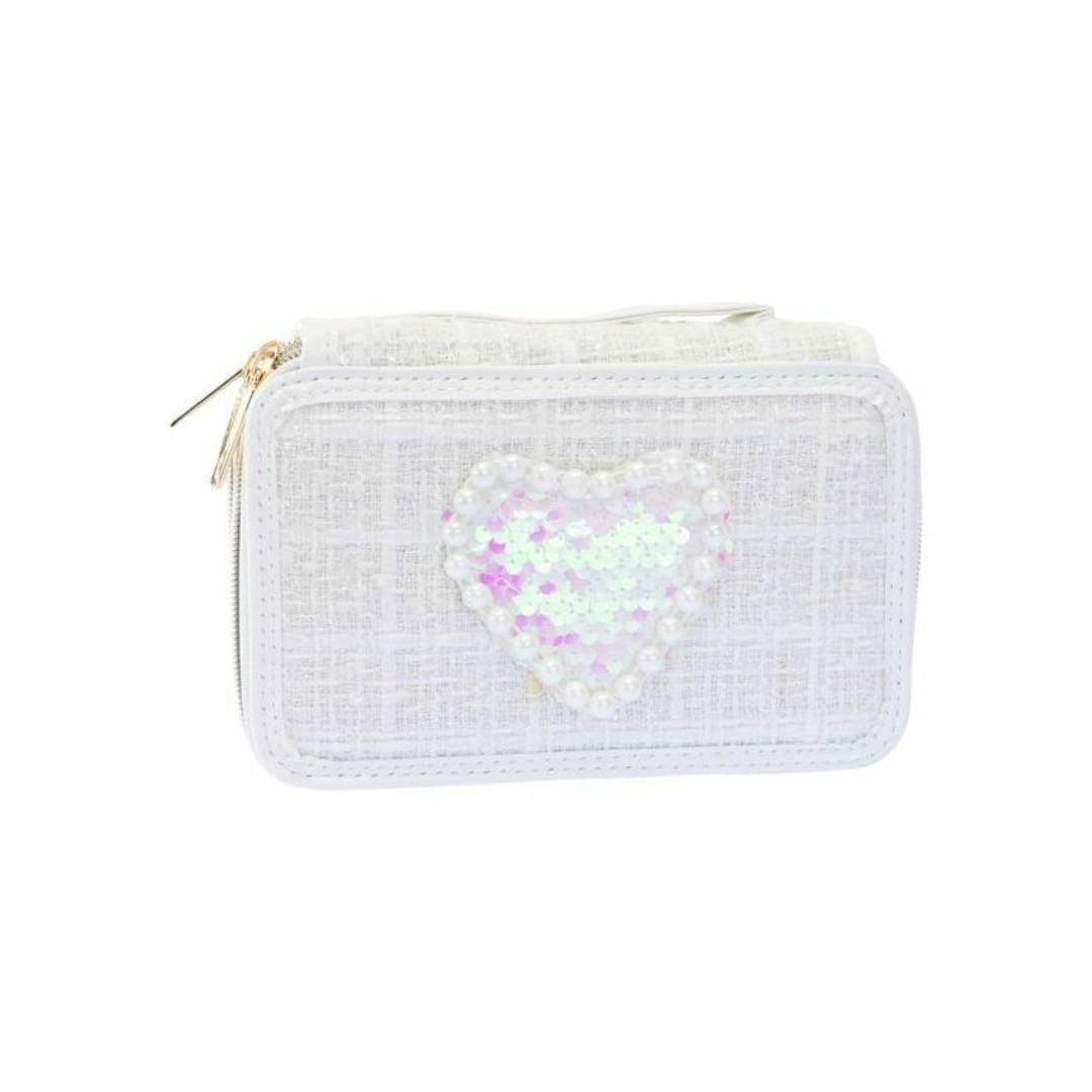 GIRABRILLA Tweed Pencil Case 3 Zip White