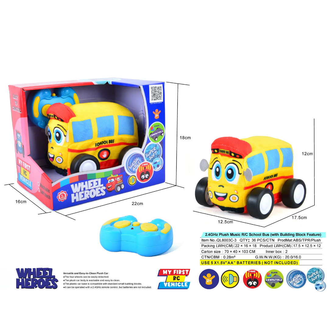 School Bus Plush Car for Kids 2.4G R/C