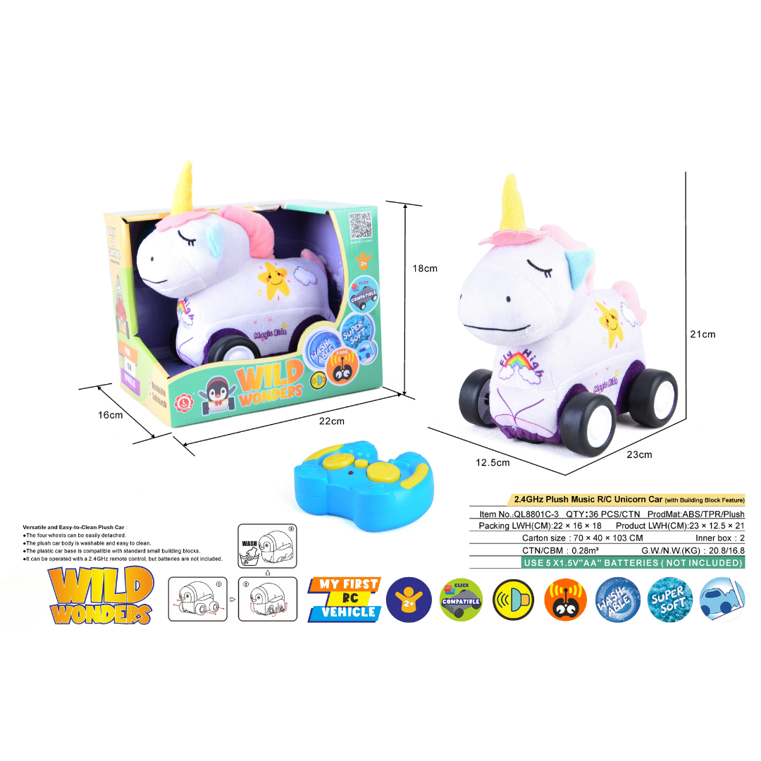 Unicorn Plush Car for Kids 2.4G R/C