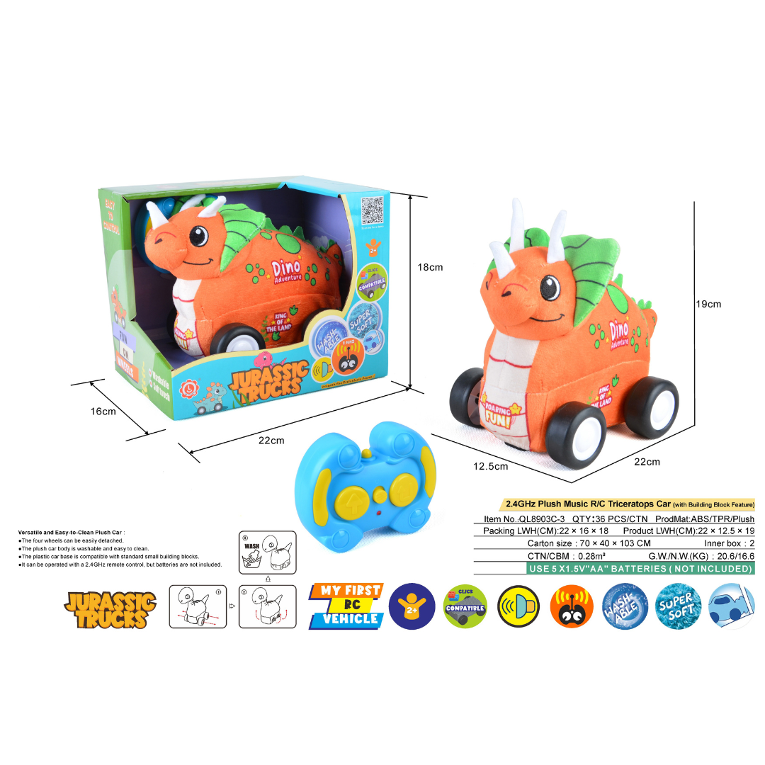 Triceratops Plush Car for Kids 2.4G R/C