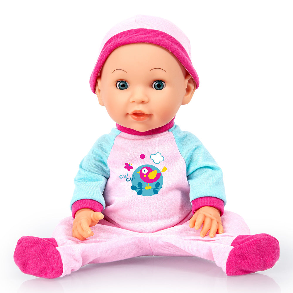 Bayer Bouncy Baby Doll - 36cm Soft Body Interactive Toy for Toddlers and Kids - Includes Outfit and Accessories - Realistic Newborn Play Doll for Role Play and Nurturing