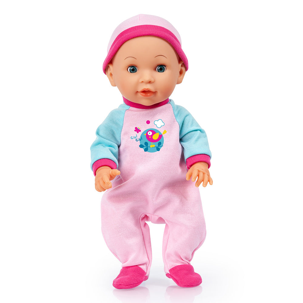 Bayer Bouncy Baby Doll - 36cm Soft Body Interactive Toy for Toddlers and Kids - Includes Outfit and Accessories - Realistic Newborn Play Doll for Role Play and Nurturing