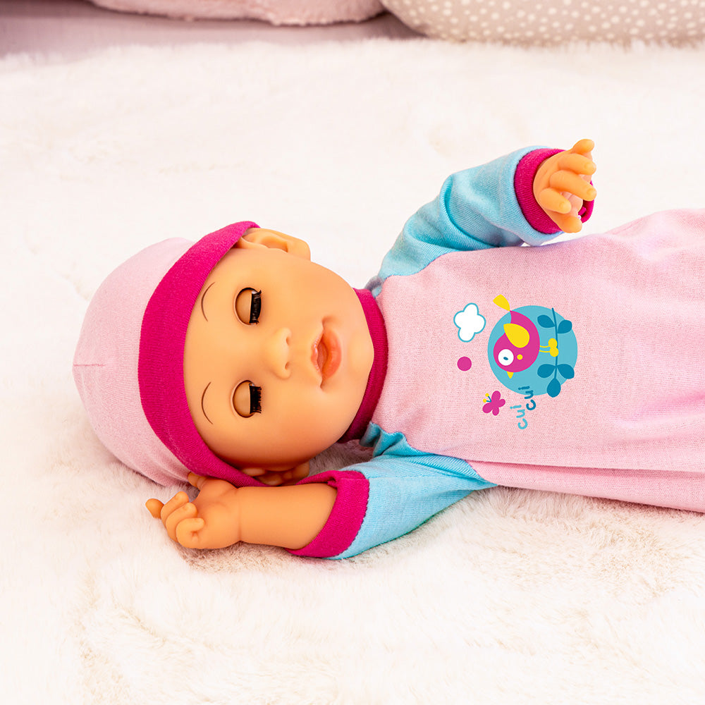 Bayer Bouncy Baby Doll - 36cm Soft Body Interactive Toy for Toddlers and Kids - Includes Outfit and Accessories - Realistic Newborn Play Doll for Role Play and Nurturing