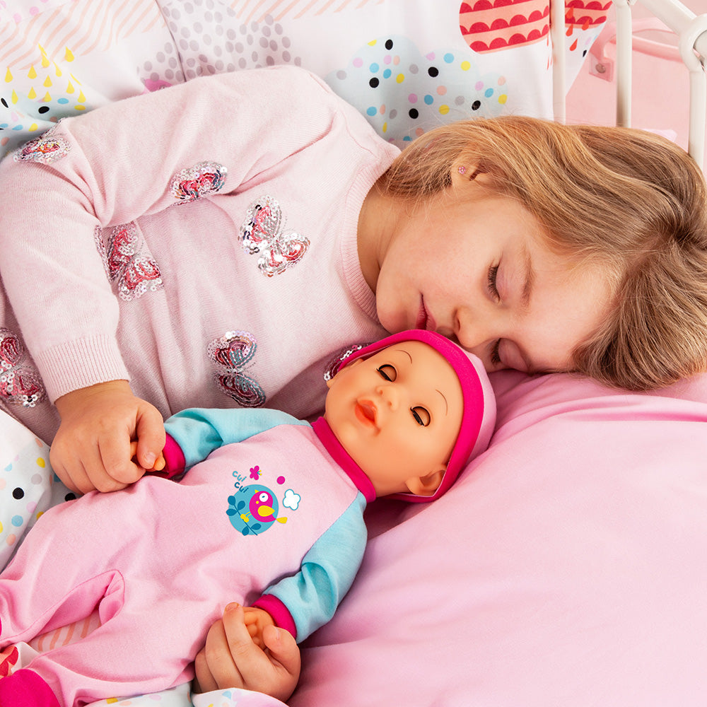 Bayer Bouncy Baby Doll - 36cm Soft Body Interactive Toy for Toddlers and Kids - Includes Outfit and Accessories - Realistic Newborn Play Doll for Role Play and Nurturing