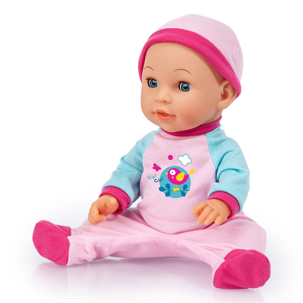 Bayer Bouncy Baby Doll - 36cm Soft Body Interactive Toy for Toddlers and Kids - Includes Outfit and Accessories - Realistic Newborn Play Doll for Role Play and Nurturing