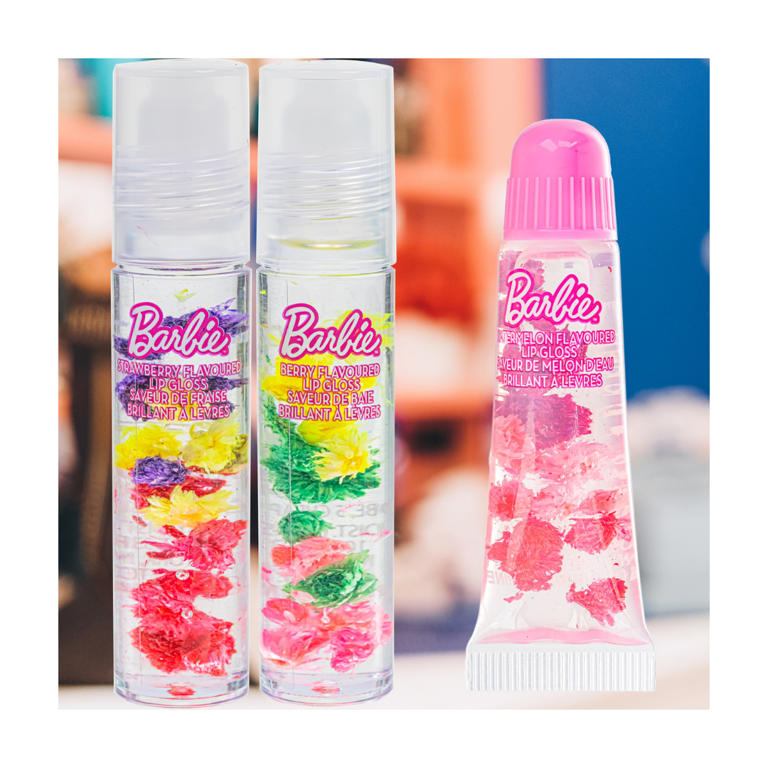 Barbie 3 Pk Floating Floral Scented Lip Gloss Set Plant Based
