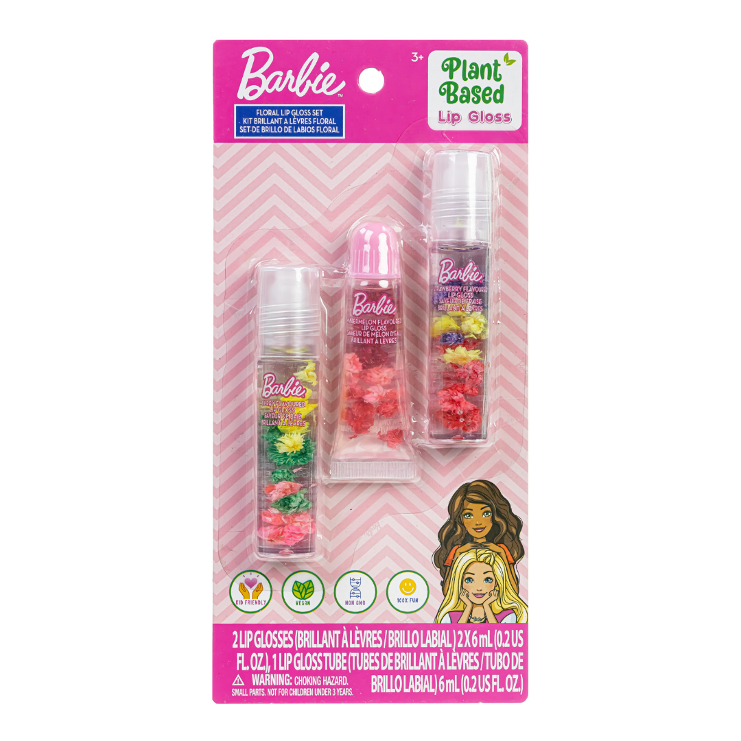 Barbie 3 Pk Floating Floral Scented Lip Gloss Set Plant Based