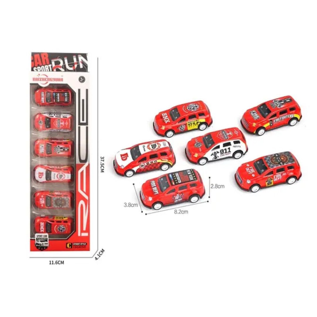 SAM Toys - 6 Pcs Fire Rescue Pull Back Alloy Car