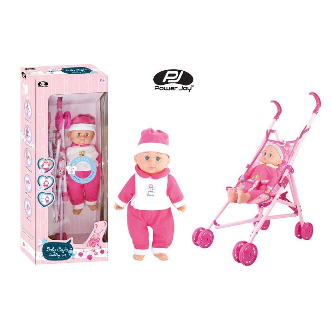 P.Joy Baby Cayla Trolley W/Doll 40cm Set