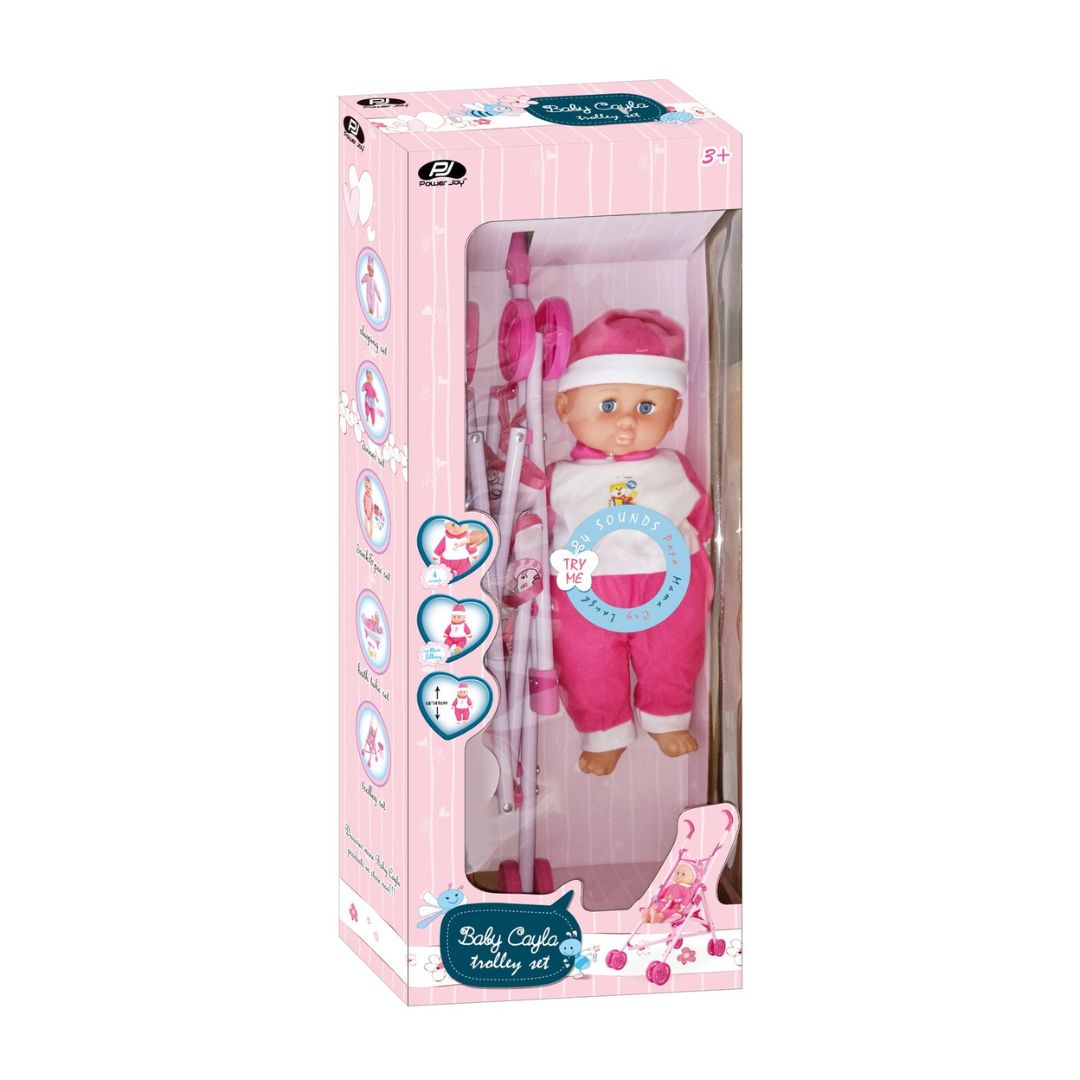 P.Joy Baby Cayla Trolley W/Doll 40cm Set