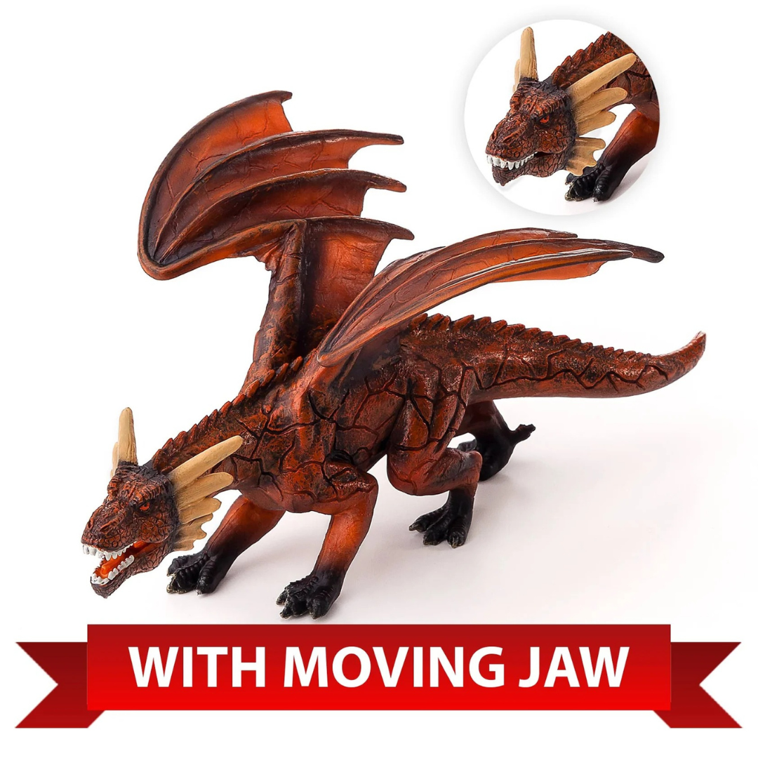 Mojo Fire Dragon Toy Figure with Moving Jaw - Realistic Red Dragon Mythical Creature Action Figure for Kids and Collectors