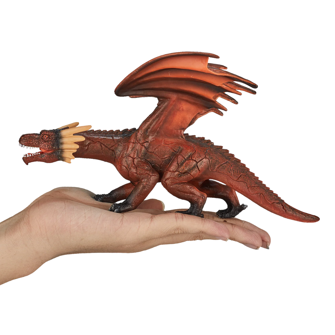 Mojo Fire Dragon Toy Figure with Moving Jaw - Realistic Red Dragon Mythical Creature Action Figure for Kids and Collectors