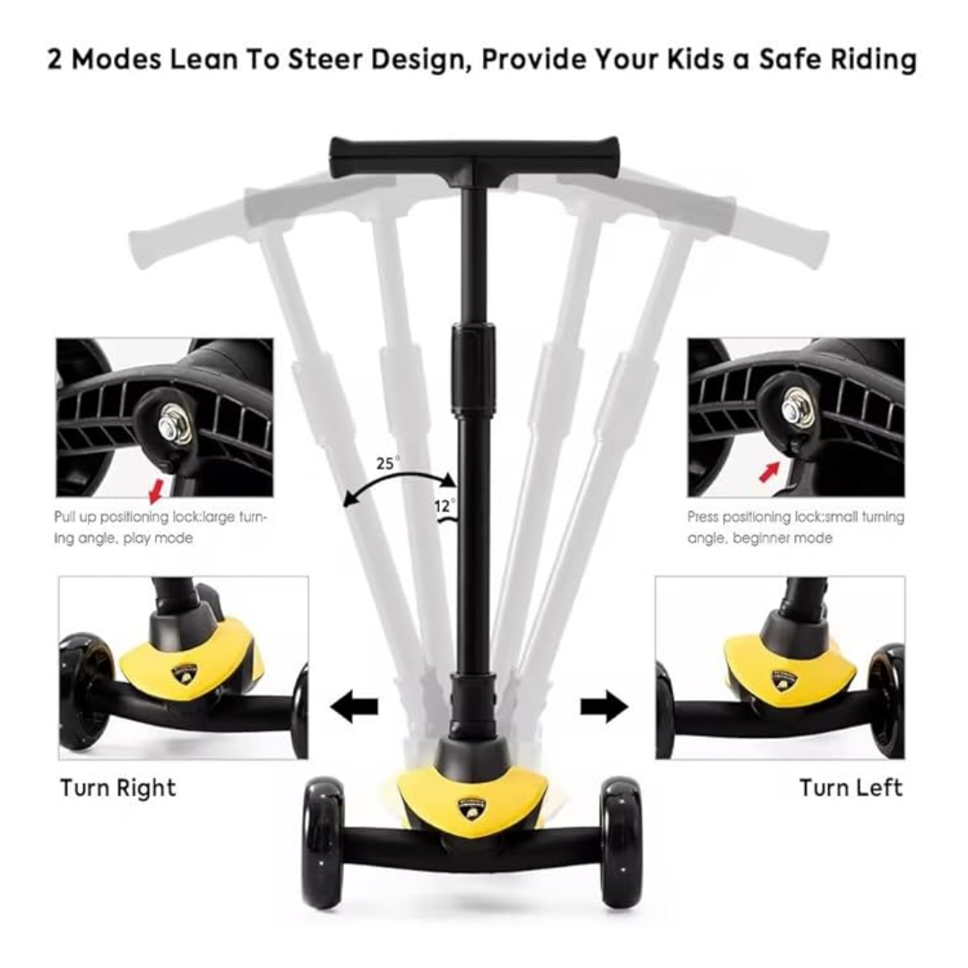 Lamborghini 3-Wheel Kids Scooter with Adjustable Height - Yellow