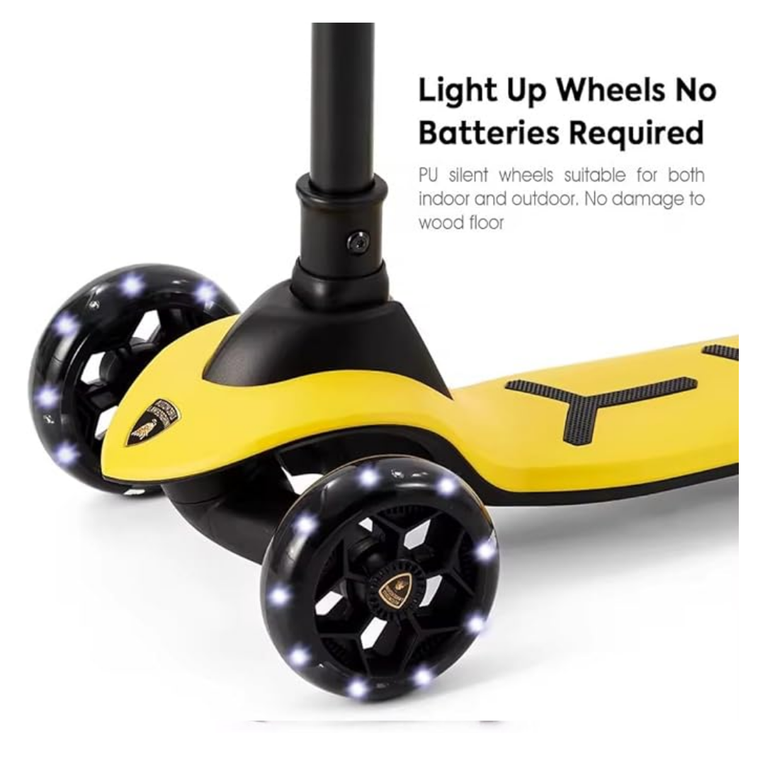 Lamborghini 3-Wheel Kids Scooter with Adjustable Height - Yellow