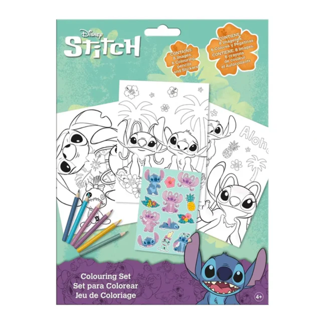 Disney Stitch Colouring Book & Pencils with Tops