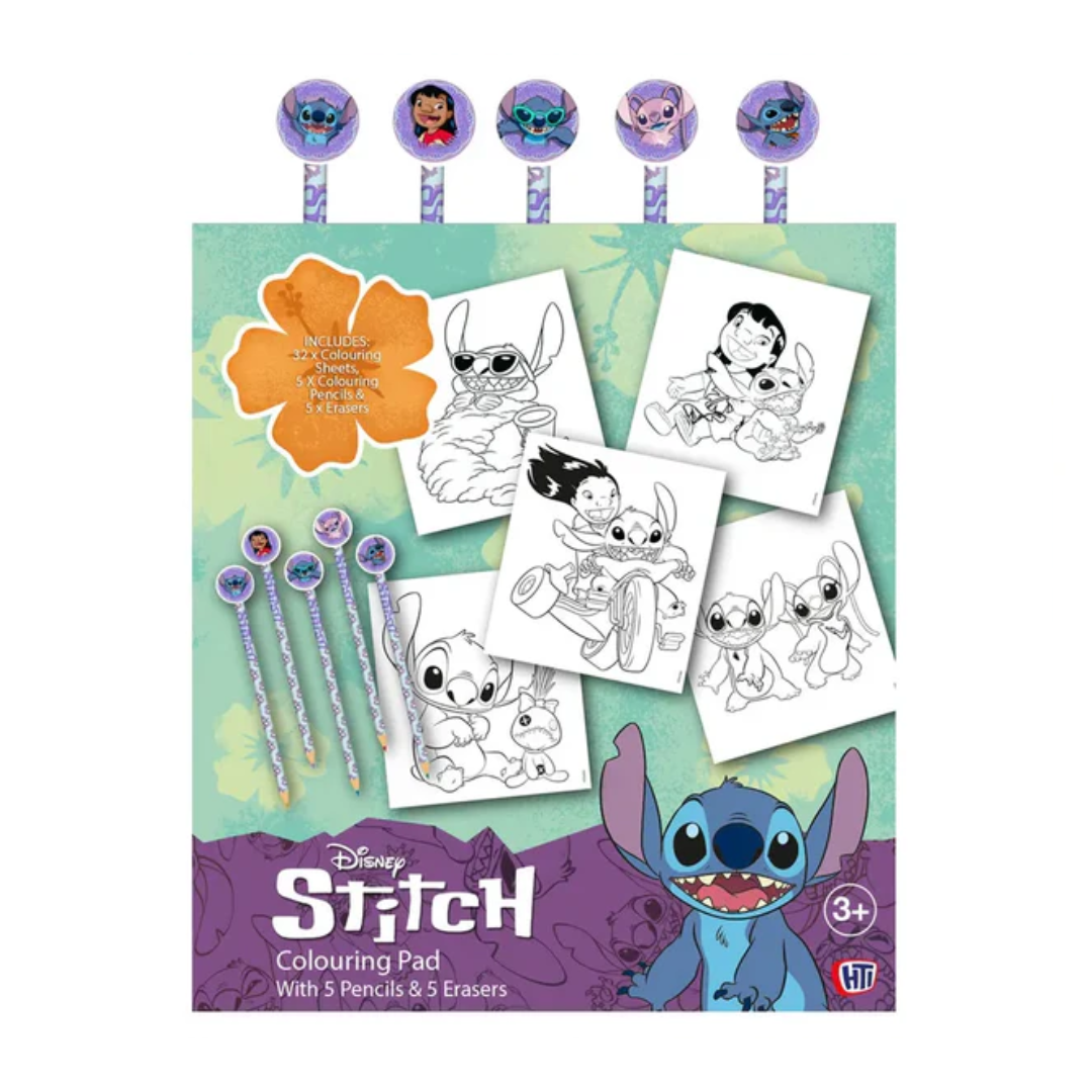 Disney Stitch Colouring Book & Pencils with Tops
