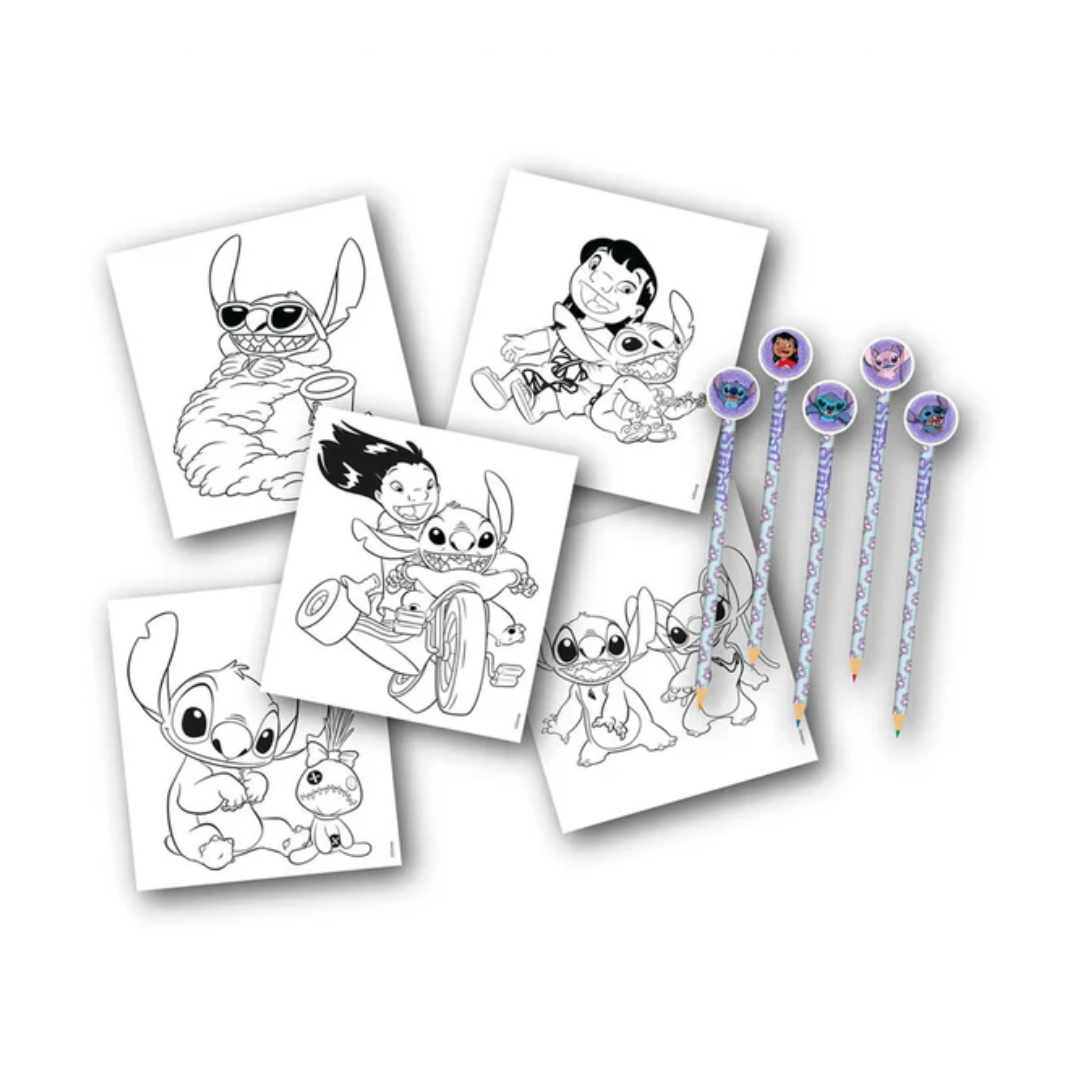 Disney Stitch Colouring Book & Pencils with Tops