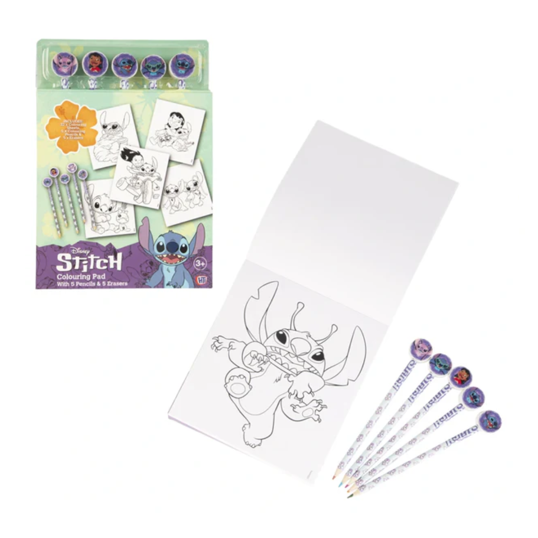 Disney Stitch Colouring Book & Pencils with Tops